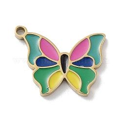 Ion Plating(IP) 304 Stainless Steel Pendants, with Enamel, Butterfly Charm, Golden, 13x16x1.5mm, Hole: 1.4mm