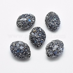 Perles naturelles de labradorite, avec strass en pâte polymère, ovale, noir, 25~27x18~20x11~13mm, Trou: 0.8~1mm