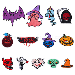 HOBBIESAY 13Pcs 13 Style Computerized Embroidery Cloth Iron on Patches, Costume Accessories, Halloween Themed Pattern, 31~75x34~70.5x1~1.5mm, 1pc/style