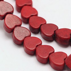 Teñido turquesa sintética cadena del grano del corazón, de color rojo oscuro, 5x6x3mm, agujero: 1 mm, aproximamente 79 pcs / cadena, 15.7 pulgada