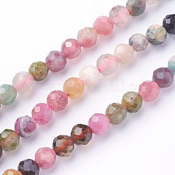 Chapelets de perles en tourmaline naturelle, facette, ronde, colorées, 4~4.5mm, Trou: 0.6mm, Environ 90~100 pcs/chapelet, 14.5~16.1 pouce (37~41 cm)