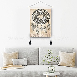 Wandbehang aus gewebtem Netz/Gewebe aus Polyester mit Federmuster, für Schlafzimmer-Wohnzimmer-Dekoration, Rechteck, Schwarz, 900 mm