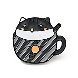 Goupille d'émail de chat de tasse de café, insigne en alliage plaqué noir d'électrophorèse pour vêtements de sac à dos, noir, 21x24.5x1.6mm