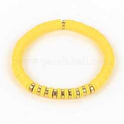 Handgemachte Polymer Clay heishi Perlen Stretch Armbänder, mit unmagnetische synthetischen Hämatitkornen, Gelb, Innendurchmesser: 2-3/8 Zoll (6.2 cm)