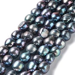 Natural Cultured Freshwater Pearl Beads Strands, Two Side Polished, Dyed, Grade 6A+, Black, 9~11x9~10x6~8mm, Hole: 0.6mm, about 37~40pcs/strand, 14.96''(38~39cm)