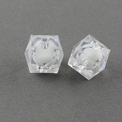Transparente Acryl Perlen, Perle in Perlen, facettiert Würfel, Transparent, 14x14x14 mm, Bohrung: 2 mm