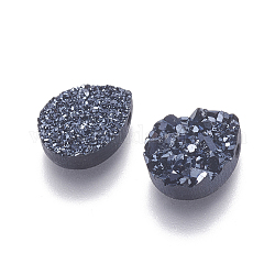 Imitation Druzy Edelstein Harz Perlen, Träne, Schwarz, 12x9x3~3.5 mm, Bohrung: 1.2 mm