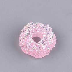 Cabochons en résine, de couleur plaquée ab , donut, nourriture imitation, rose, 17~18.5x7~8mm