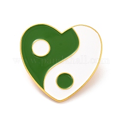 Heart with Yin Yang Pattern Enamel Pin, Lucky Alloy Enamel Brooch for Backpack Clothes, Golden, Green, 29x30x10.5mm, Pin: 1mm