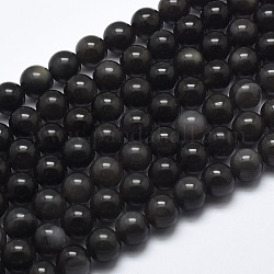 Chapelets de perles d'obsidienne de glace naturelle, ronde, 14mm, Trou: 1mm, Environ 28 pcs/chapelet, 39 cm (15.5 pouces)