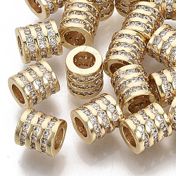 Perles européennes en laiton avec zircone cubique de micro pave, Perles avec un grand trou   , sans nickel, colonne, clair, véritable 18k plaqué or, 6.5x6mm, Trou: 3.5mm