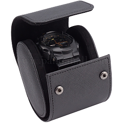 Boîtier de montre simple en similicuir pu, regarder vitrine, noir, 10.2x8.5x7.3 cm