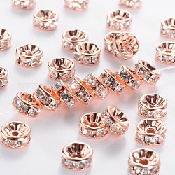 Abalorios de latón Diamante de imitación espaciador, aaa grado, brida recta, sin níquel, oro color de rosa del color del metal, rerondana plana, cristal, 8x3.8mm, agujero: 1.5 mm