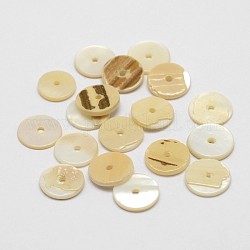 Coquille naturelle entretoises de perles, disque / plat rond, perles heishi, couleur de coquillage, 15x2mm, Trou: 2mm, environ 500 pcs / sachet 