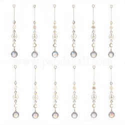 Attrape-soleil suspendus teradrop en verre, décorations pendantes en laiton 12 constellations, or, 240~250mm, 12 pièces / kit