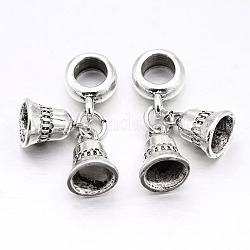 Bell Large Hole Alloy European Dangle Charms, Antique Silver, 24mm, Hole: 5mm
