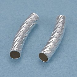 Brass Tube Beads, Long-Lasting Plated, Curved Beads, Tube, 925 Sterling Silver Plated, 20x4mm, Hole: 3mm