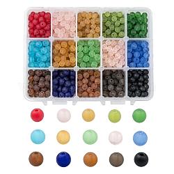 15 farbige transparente Glasperlen, matt, Runde, Mischfarbe, 6 mm, Bohrung: 1 mm, über 70pcs / Farbe, 15 Farben, 1050 Stück / Karton