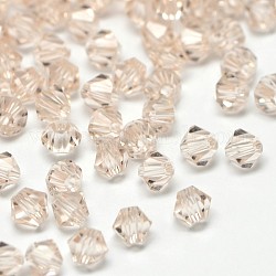 Perles 5301 bicone imitation, verre transparent perles à facettes, bisque, 3x2.5mm, Trou: 1mm, environ 720 pcs / sachet 