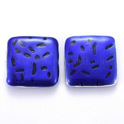 CCB Plastic Beads, with Enamel, Square, Antique Silver, Blue, 26x26x7.5mm, Hole: 1.6mm