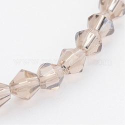 Glass Beads Strands, Bicone, Smoky, Pearl Luster Plated, The beads about 4mm in diameter, hole: 1mm, about 70pcs/strand, 10.63inch