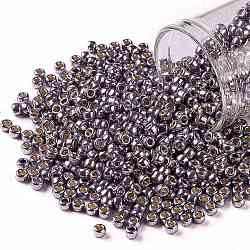 Toho perles de rocaille rondes, Perles de rocaille japonais, (pf568) permafinish améthyste clair métallique, 8/0, 3mm, Trou: 1mm, à propos 222pcs / bouteille, 10 g / bouteille