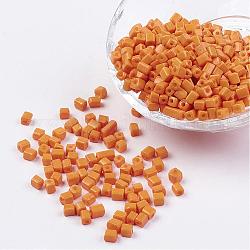 Cube Opaque Colours Glass Seed Beads, Round Hole, Dark Orange, 3~7x3~4x3~4mm, Hole: 0.5mm, about 4500pcs/bag, 440~450g/bag