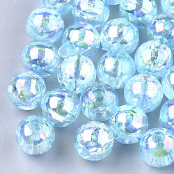 Perles en plastique transparentes, de couleur plaquée ab , ronde, bleu ciel, 6mm, Trou: 1.6mm, 4500 pcs / 500 g