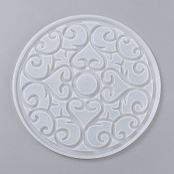 Moules en silicone bricolage, moules de résine, pour diy uv résine, fabrication artisanale de résine époxy, ronde avec motif floral, blanc, 200x7mm, diamètre intérieur: 195 mm