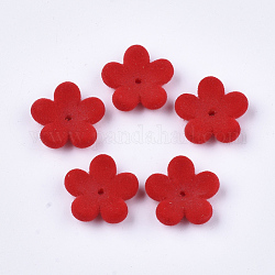 Tappi di perle acriliche floccate, 5 -petal, fiore, rosso, 17x18x5mm, Foro: 1 mm