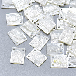 Pendentifs en nacre blanche naturelle, rectangle avec vierge sculptée, couleur de coquillage, 15x12x2.5mm, Trou: 1.2mm