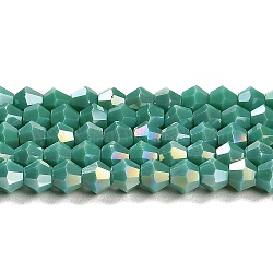 Непрозрачные однотонные гальванические стеклянные бусины, с покрытием AB цвета, граненые, двухконусные, светло-зеленый, 4x4 мм, отверстие : 0.8 мм, около 87~98 шт / нитка, 12.76~14.61 дюйм (32.4~37.1 см)