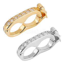 PandaHall Elite 2Pcs 2 Colors 925 Sterling Silver with Clear Cubic Zirconia Twister Clasp, Infinity, Platinum & Golden, 15.5x3x8mm, Inner Diameter: 5x11mm, 1pc/color