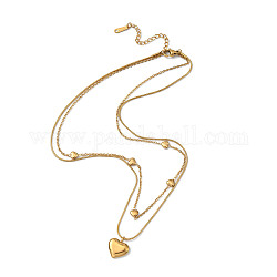 304 collar de doble capa con cable de acero inoxidable y cadenas de serpiente redondas., con colgantes de corazón, dorado, 14-7/8 pulgada (37.7 cm)