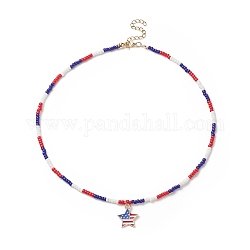 Collana con pendente a stella smaltata in lega per il giorno dell'indipendenza con catene di perline di vetro da donna, colorato, 16.34 pollice (41.5 cm)