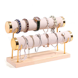 Espositore per braccialetti con barra in velluto da 2 t, porta organizer per gioielli con base in legno, per riporre orologi e braccialetti, biancheria, 29x10x18.5cm