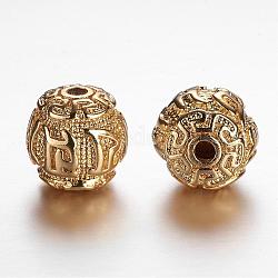 Plaqué longue durée, Perles en laiton, ronde, pour la fabrication de bijoux bouddhiste, véritable 18k plaqué or, 11.5mm, Trou: 2.2mm