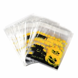 Пластиковый пакет для выпечки на тему хэллоуина, с самоклеющейся, для шоколада, конфеты, печенье, квадратный, коралл, 130x100x0.2 мм, около 100 шт / упаковка
