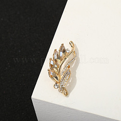 Alloy Rhinestone Brooches for Women, Leaf Anti-emptied Sweater Shawl Corsage Pins, Golden, 51x29mm