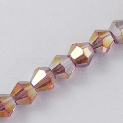 Chapelets de perles en verre, de couleur plaquée ab , facette, Toupie, Prune, 3x3~3.5mm, Trou: 0.5mm, Environ 125~130 pcs/chapelet, 15.5 pouce