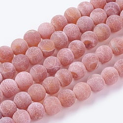 Chapelets de perle en agate naturelle patinée, teinte, mat, ronde, rouge indien, 6mm, Trou: 1mm, Environ 64 pcs/chapelet, 14.6 pouce