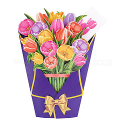 3D Flower Pop Up Paper Greeting Card, with Envelope, Valentine's Day Wedding Birthday Invitation Card, Flower Pattern, 323x255x8.5mm, 3pcs/set
