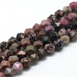 Chapelets de perles en rhodonite naturelle, étoiles coupées perles rondes, facette, 6~7x5~6mm, Trou: 1mm, Environ 64~66 pcs/chapelet, 15.3 pouce