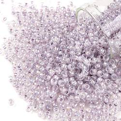 Toho perles de rocaille rondes, Perles de rocaille japonais, (786) couleur intérieure ab cristal / lavande pâle doublée, 8/0, 3mm, Trou: 1mm, environ 1110 pcs/50 g