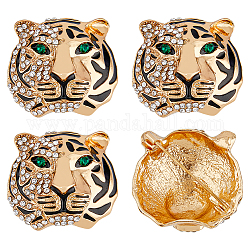 Hobbiesay 3 Uds. Broche de cabeza de tigre de rhinestone, insignia de aleación dorada para ropa de mochila, esmeralda, 32x35x16mm, pin: 0.8 mm