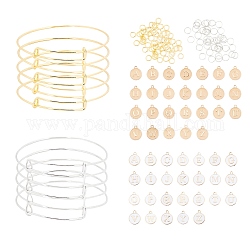 SUNNYCLUE DIY Bangle Making, with Adjustable Brass Expandable Bangle Making & Jump Rings, Alloy Enamel Charms, Flat Round with Alphabet, Letter A~Z, Platinum & Golden, 2-3/4 inch(70mm), 10pcs/set