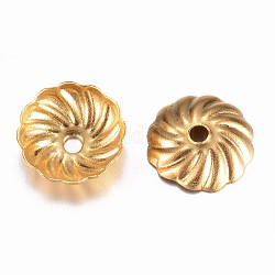 Ion Plating(IP) 304 Stainless Steel Bead Caps, Flower, Golden, 7x1.5mm, Hole: 1mm