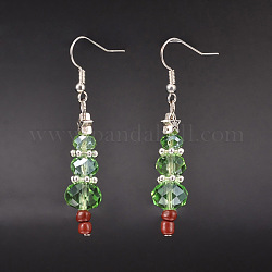 Orecchini pendenti con perle di vetro natalizio, con i risultati stella stile tibetano, perline di vetro e ganci in ottone orecchino, verde chiaro, 53mm, ago :0.6mm