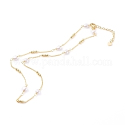 Colliers de chaîne de perles de verre coeur, avec des chaînes en laiton de trottoir, blanc, or, 16.53 pouce (42 cm)