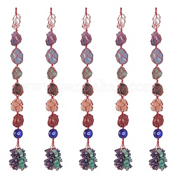 Decorazioni pendenti tascabili con pietre preziose naturali da 7 chakra, filo di nylon e ornamenti pendenti con nappe con chip di pietre preziose, rosso, 340x22mm